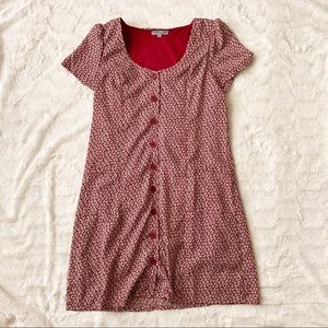 Button down scoop neck burgundy dress